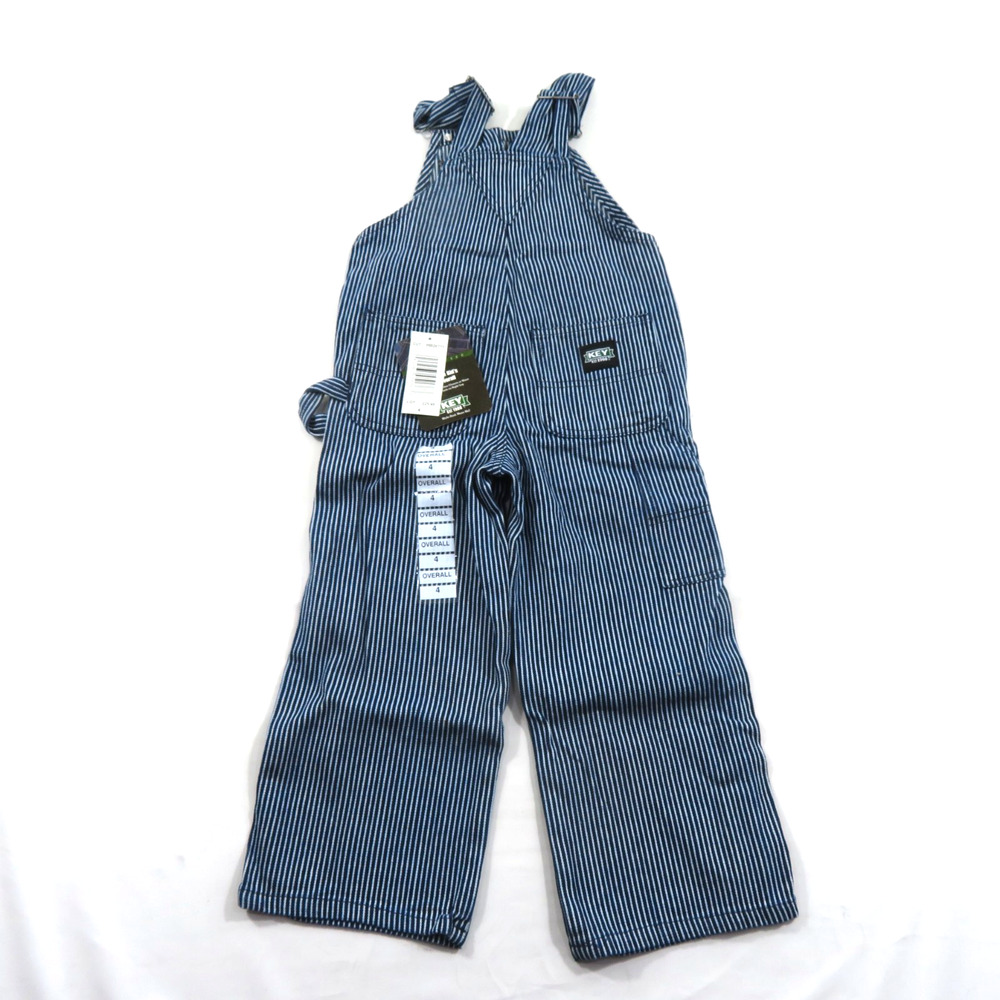 KEY Bib Overalls Pants Hickory Pinstripe Railroad Boys Girls Sz 4 New